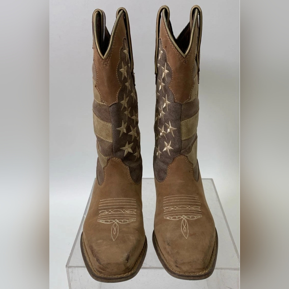 Durango Beige and Brown Patriotic Flag Cowboy Cowgirl Western Boots Women 6.5 - Picture 3 of 8